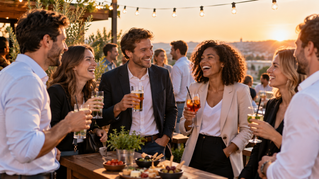 Groupe partageant un verre lors d’un afterwork convivial – Showtime Quiz Vitrolles