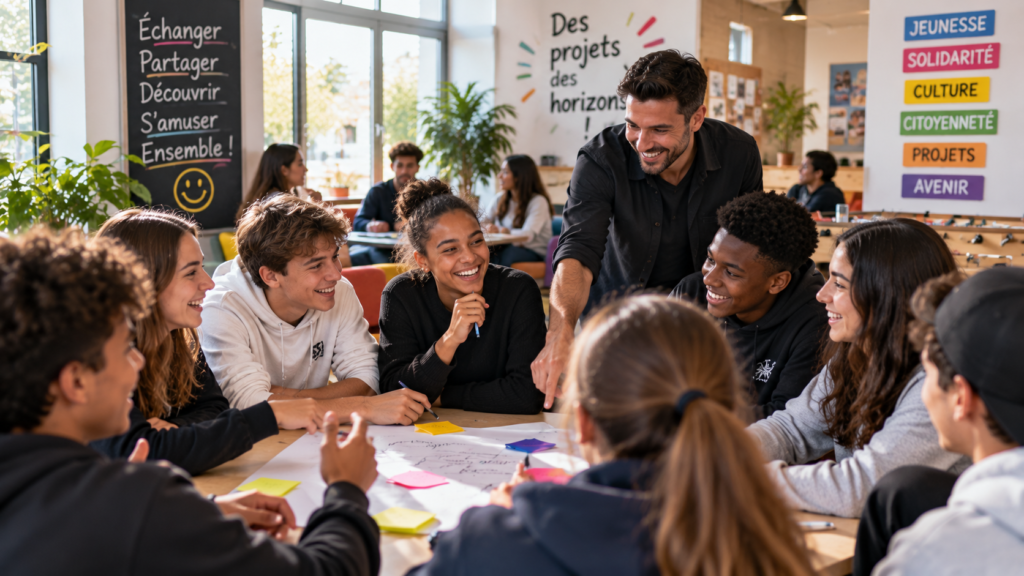 Groupe de jeunes réuni autour d’une activité associative – Showtime Quiz Vitrolles