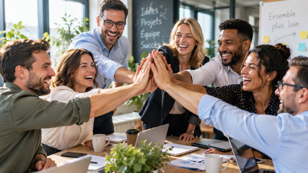 Équipe réunie lors d’une activité de team building – Showtime Quiz Vitrolles